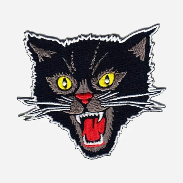 Angry Cat Face Black Embroidery Patch