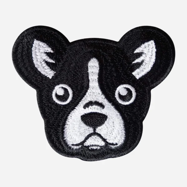 Boston Terrier Dog Head Black Embroidery Patch