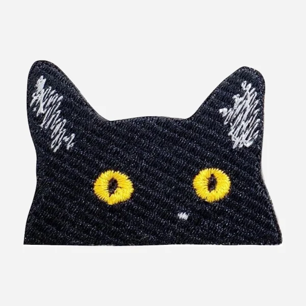 Cat Face Black Embroidery Patch