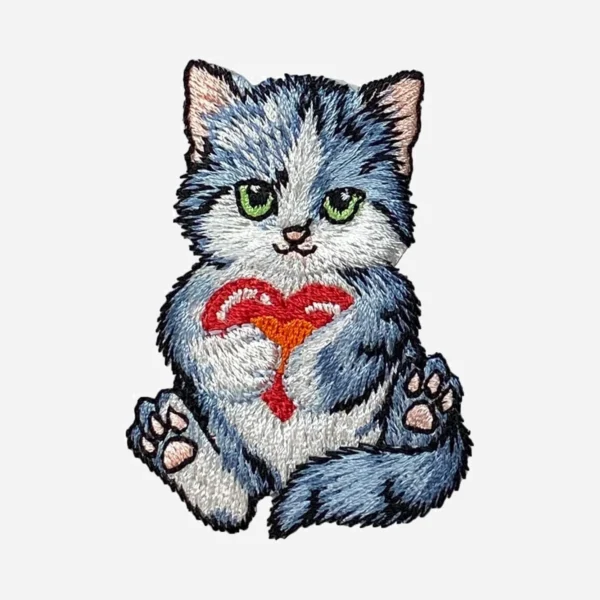 Cat With Red Heart Logo Grey Embroidery Patch