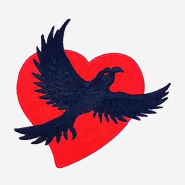 Crow Bird Flying Red Heart Black/Red Logo Embroidery Patch