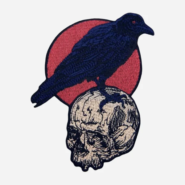 Crow The Raven On The Skull Black Embroidery Patch