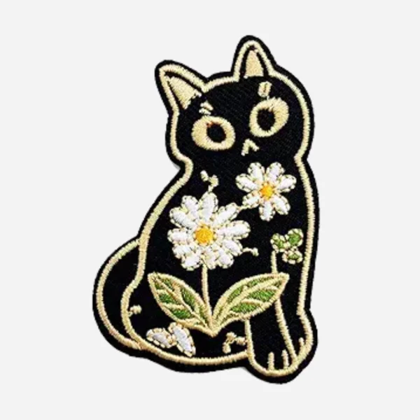 Cute Cat Flower Logo Embroidery Patch