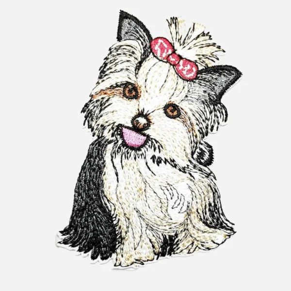 Long Haired Shih Tzu Dog White Logo Embroidery Patch