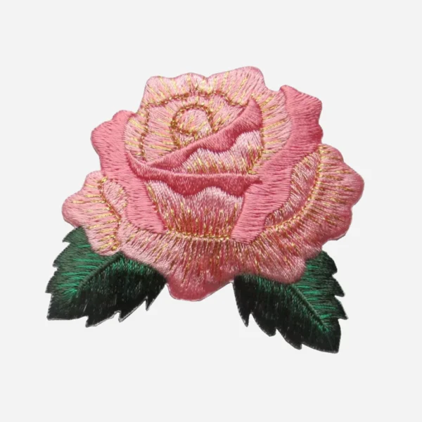 Pink Rose Flower Embroidery Patch