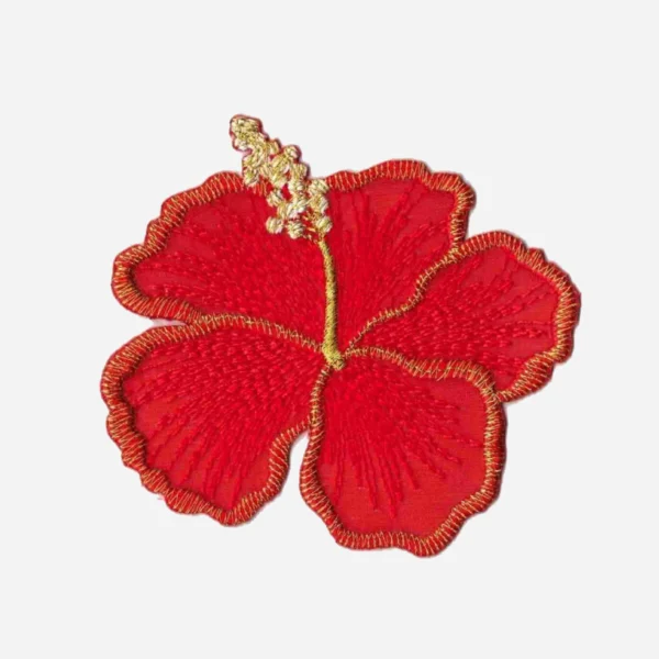 Shimmering Hibiscus Flower Red Embroidery Patch