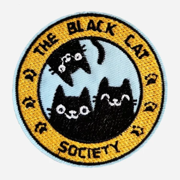 Smiley Cat Black Round Embroidery Patch