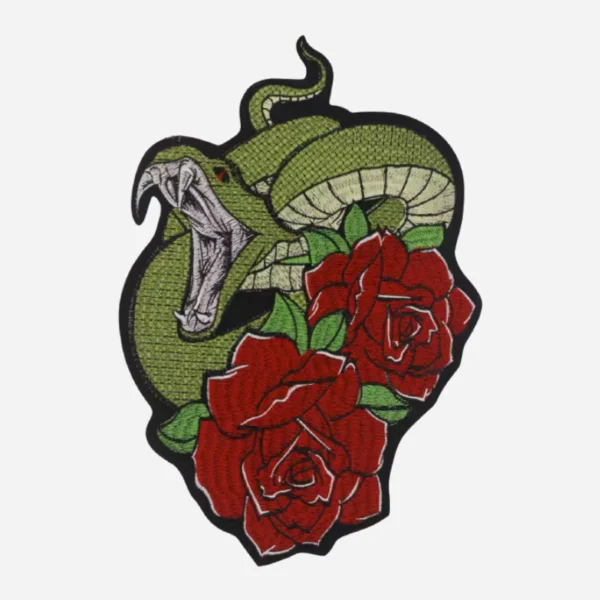 Snake & Rose Applique Tattoo Style Flower Embroidery Patch