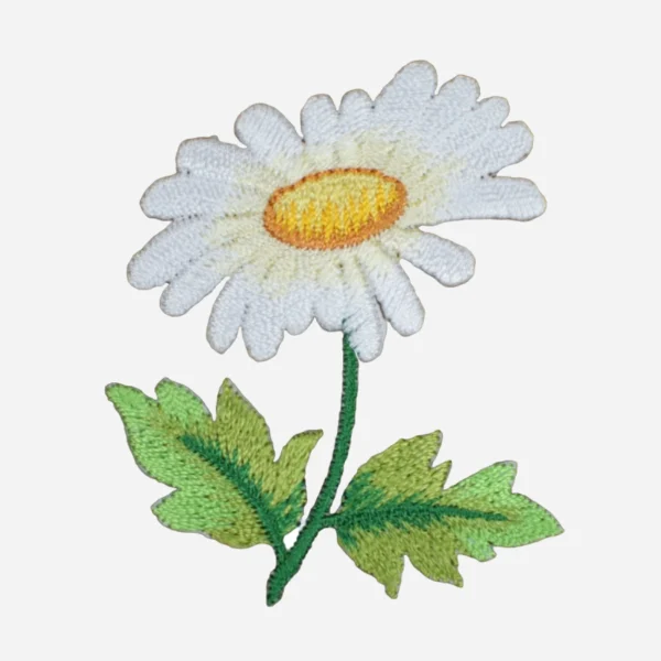 White Daisy with Leaves Flower Embroidery Patch