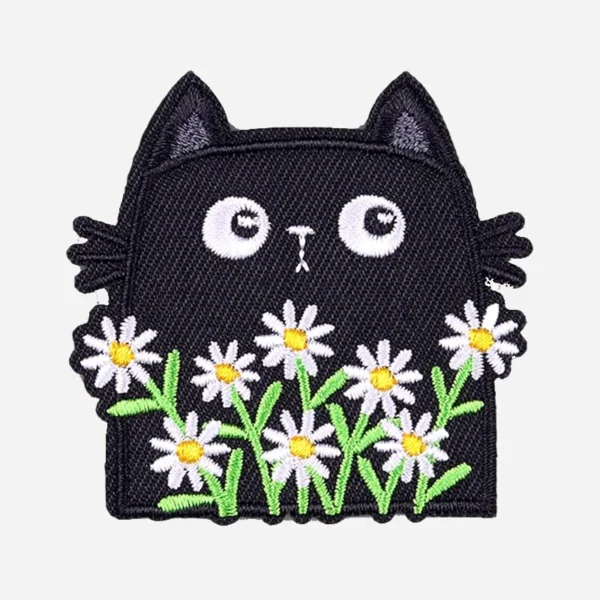 cat and daisy black Embroidery Patch